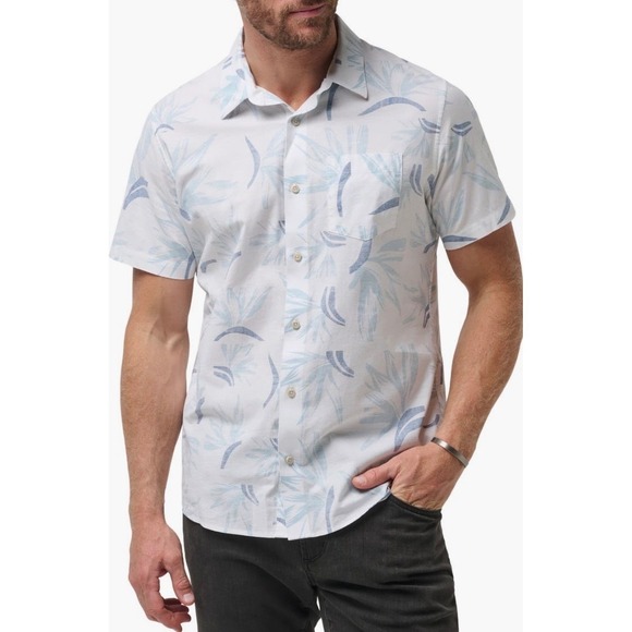 Travis Mathew Other - TravisMathew Mens Short‎ Sleeve Button Down Tropical Print Shirt White Blue M